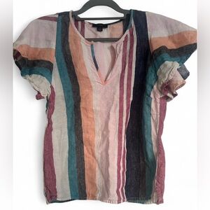 J. Crew Multicolor Striped Linen short sleeve shirt blouse